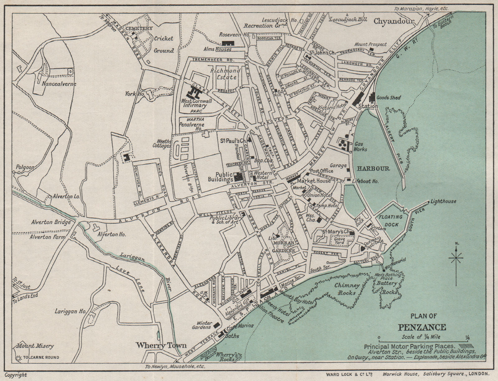 PENZANCE vintage town/city plan. Cornwall. WARD LOCK 1934 old vintage map